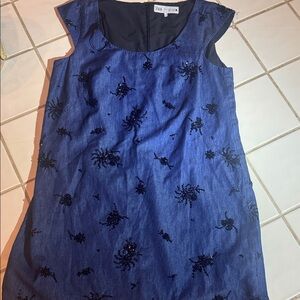 Zara Blue Asymmetrical Dress with Black Floral Accents